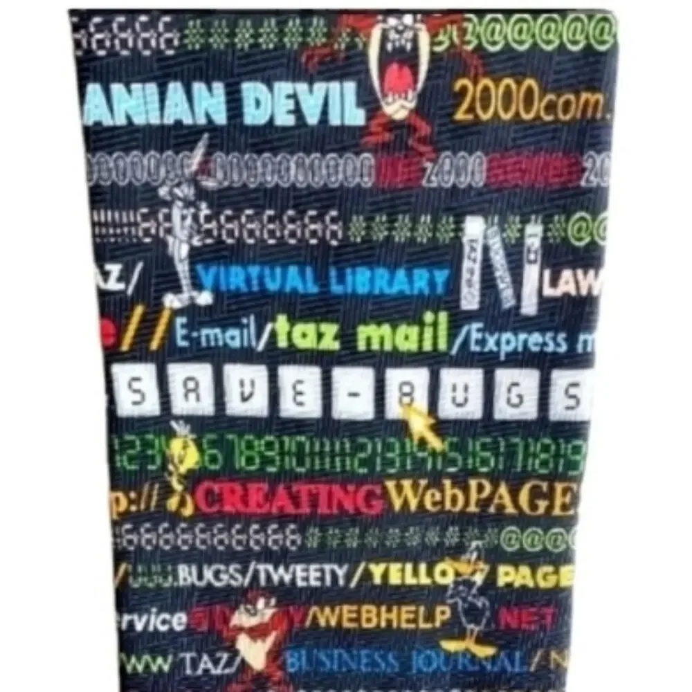 Warner Brothers 1999 y2k Cartoon Character Vintage Silk Tech Web Suit Neck Tie